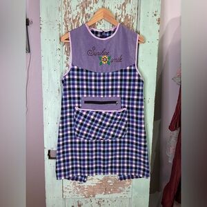 Plaid sunflower embroidered zipper pocket apron